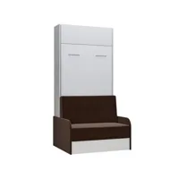 armoire lit escamotable dynamo sofa blanc canapé + accoudoirs tissu marron 90*200 cm 20100893035