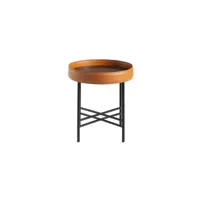 table d'angle ronde en bois de noyer en cuir et acier noir