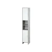 meuble colonne rangement salle de bain dim. 30l x 30l x 180h cm 2 placards avec étagère + 2 niches panneaux particules aspect ciment blanc
