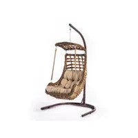 fauteuil suspendu simple oberon l120xh214cm tissu beige et rotin naturel