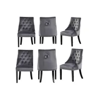 ensemble de 6 chaises de salle à manger windsor - rembourrage en velours moelleux et pieds en bois massif robustes - parfait pour votre salle à manger et salon - gris foncé