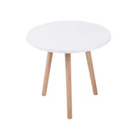 table d'appoint ronde almeria avec plateau en mdf et pieds en bois de hêtre , blanc /nature (rond)