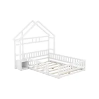 lits enfant 140 x 200 cm lits maison avec tables de chevet, blanc