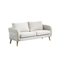 canapé 2 places en tissu scandinave avec accoudoirs pieds bois massif pour salon, appartement, petit espace, beige, 159x72x76cm