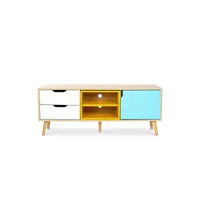 meuble tv en bois - design scandinave -  axe multicolore