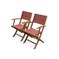 fauteuils de jardin en bois et textilène - almeria terra cotta - 2 fauteuils pliants en bois d'eucalyptus  huilé et textilène