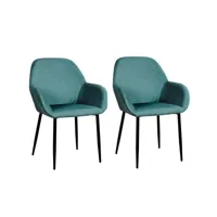 lot de 2 fauteuils de table giulia effet velours - bleu canard