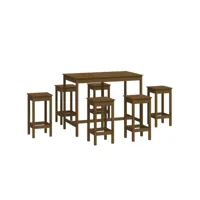 ensemble de bar 7 pcs, table et chaises de salle à manger marron miel bois de pin massif plq8615 meuble pro
