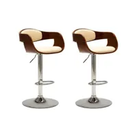 chaises de bar lot de 2 crème bois courbé et similicuir