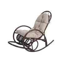 fauteuil à bascule hwc-c40, fauteuil pivotant, fauteuil en rotin, marron ~ rembourrage crème