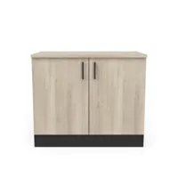 meuble bas de cuisine 100 cm 2 portes battantes noir-chêne - abinci - l 100 x l 60 x h 85 cm