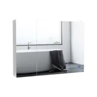 armoire miroir led de salle de bain - 3 portes, 3 étagères - tactile, lumière réglable - mdf blanc laqué verre
