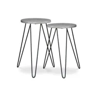 ensemble de 2 tables d'appoint - design industriel - bois et métal - hairpin gris