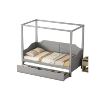 canapé lit à baldaquin en bois 90 x 200 cm avec tiroir de rangement 3 en 1, gris