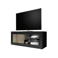 meuble tv avec 1 porte coloris noir, poirier - longueur  140  x hauteur 56 x profondeur 43 cm