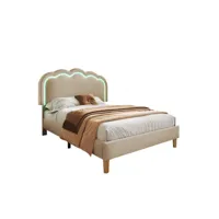 lit rembourré beige lit simple led 90 x 200 cm, cadre de lit avec support à nouilles plat et tête de lit réglable