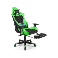 giantex chaise gaming, siège gamer pivotante ergonomique, chaise de bureau d’ordinateur de course réglable à dossier haut repose-pieds et accoudoirs réglables vert