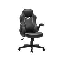 chaise de bureau fauteuil gamer siège ergonomique pivotant avec accoudoirs rabattables hauteur réglable et inclinaison libre charge 150 kg noir et gris helloshop26 12_0001365