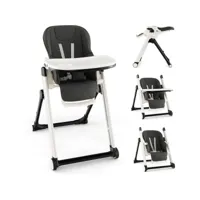 giantex chaise haute pliable pour bébé 6-36 mois,avec dossier&hauteur&repose-pieds réglables,harnais 5 points,roues verrouillables