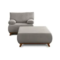 cristal - fauteuil - convertible avec coffre et grand pouf - en velours côtelé - best mobilier - gris clair