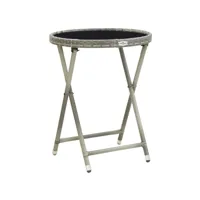 table basse table à thé  bout de canapé gris 60 cm résine tressée et verre trempé meuble pro frco84595