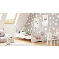 lit enfant fille mouna avec matelas et cadre - chat rose - 160 cm x 80 cm htm-1382