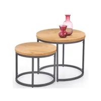 ensemble de deux tables gigognes design avec plateaux aspect chêne doré sweety 199