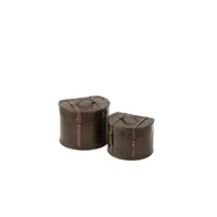 set de 2 valises 1-2 rond bois marron - l 35,5 x l 29,5 x h 27,5 cm