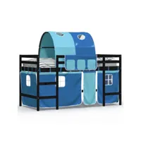 lit mezzanine enfants-90x190 cm - lit jeune - lit simple et tunnel bleu bois pin massif peor20338