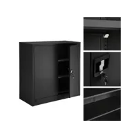 armoire de bureau verrouillable dotée de 2 étagères. meuble 3 niveaux noir helloshop26 08_0000380
