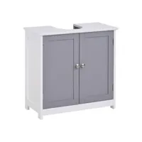 meuble salle de bain - meuble sous-vasque - placard 2 portes avec étagère - dim. 60l x 30l x 60h cm - mdf gris blanc