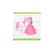commode enfant princesse et son cheval - 3 tiroirs 80 cm x 80 cm x 40 cm - vert