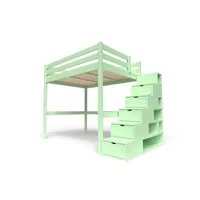 lit mezzanine bois avec escalier cube sylvia 140x200  vert pastel cube140-vp