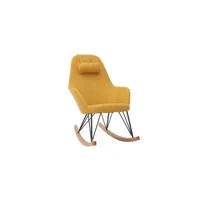 rocking chair scandinave en tissu effet velours jaune moutarde, métal noir et bois clair jhene