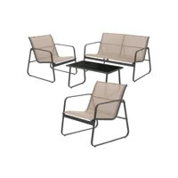 ensemble de meubles de jardin 4 pièces taupe table en verre canapé+2 fauteuils