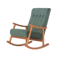 fauteuil à bascule en velours vert avec boutons décoratifs piètement en bois couleur noyer fab10085