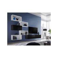 ensemble meuble tv mural cube 8 design coloris noir et blanc. meuble de salon suspendu