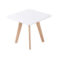 table d'appoint angulaire almeria avec plateau en mdf et pieds en bois de hêtre , blanc /nature (carré)