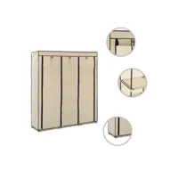 armoire de rangement, armoire avec compartiments et barres crème 150x45x175 cm tissu lpw1026 meuble pro