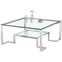 table basse design en acier argenté avec plateau en verre transparent l.100 x p.100 x h.40 cm collection boris viv-96702