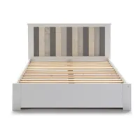 lit adulte avec tiroir en pin et mdf coloris blanc clair et gris -  longueur 197,7 x largeur  153,2 x hauteur 100 cm