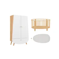 lit bébé 60x120 et armoire cocon - blanc et hêtre