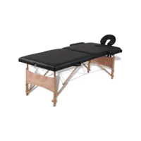 table pliable de massage noir 2 zones lit de massage  table de soin avec cadre en bois meuble pro frco10340