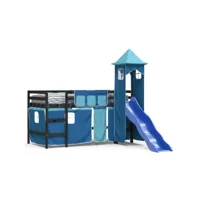 lit mezzanine enfants-90x190 cm - lit jeune - lit simple avec tour bleu bois pin massif peor34534