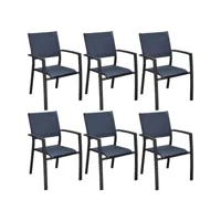 fauteuils de jardin aluminium et toile games (lot de 6) graphite, bleu
