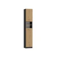 marello - colonne de salle de bain style moderne - 183x32x30 - 2 portes+étagères - gris&aspect bois