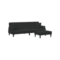 canapé-lit - canapé d'invité convertible à 2 places et oreillers et repose-pied noir velours