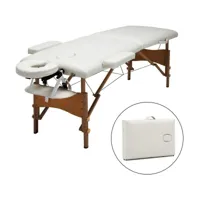 table de massage professionnel mobile lit de massage pliable portable légère 2 zones avec pieds en bois, hauteur réglables，blanc - meerveil