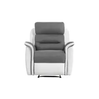 fauteuil de relaxation 1 place en microfibre et simili léon - blanc et gris