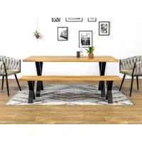 bobochic ensemble awani avec table à manger extensible + banc pieds croix chêne massif  200 + 2 allonges de 40 cm